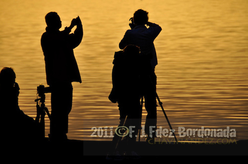 Photographers group on Sunset at Reykjavik city. Iceland
