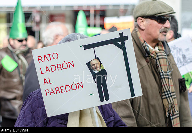 Madrid, Spain, 9th Feb. 2013. Retired people protest in Puerta del Sol Madrid over the scandal of preferential share scam of Bankia banks