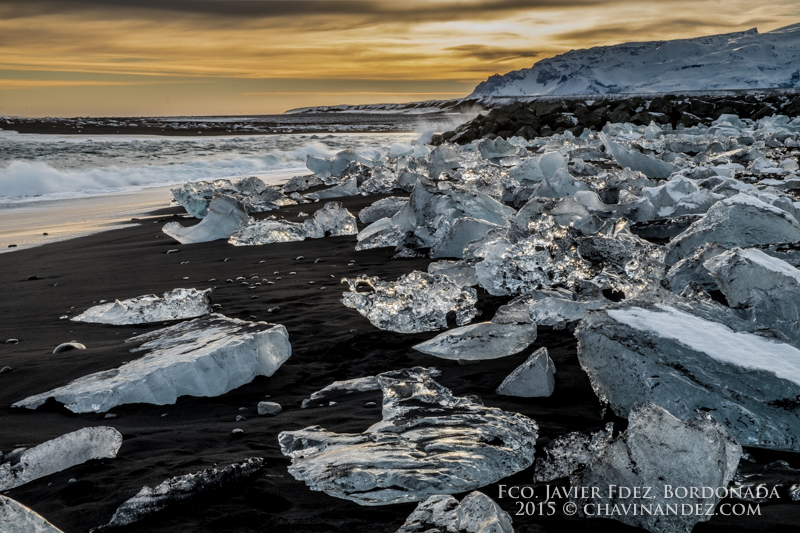Small icebergs standed on the beach, Jokurlarlon, Iceland